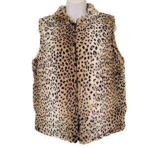 Cobblestone Canyon Faux Fur Leopard Print Sleeveless Vest S USA Full Zip